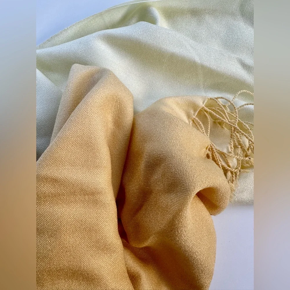 100% Cashmere Pashmina Elegant Ombré Tan -Yellow Cream Shawl Wrap Scarf, 26”x70”